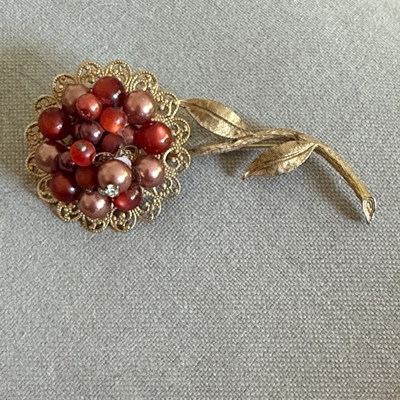 Vintage Gold & Coral Flower Pin Brooch 3 1/2” - Picture 1 of 2